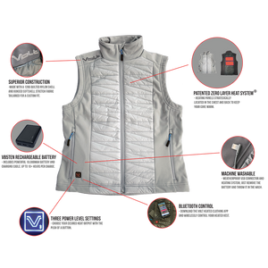 Volt Women's Radiant battery powered electric heated Vest feature callouts