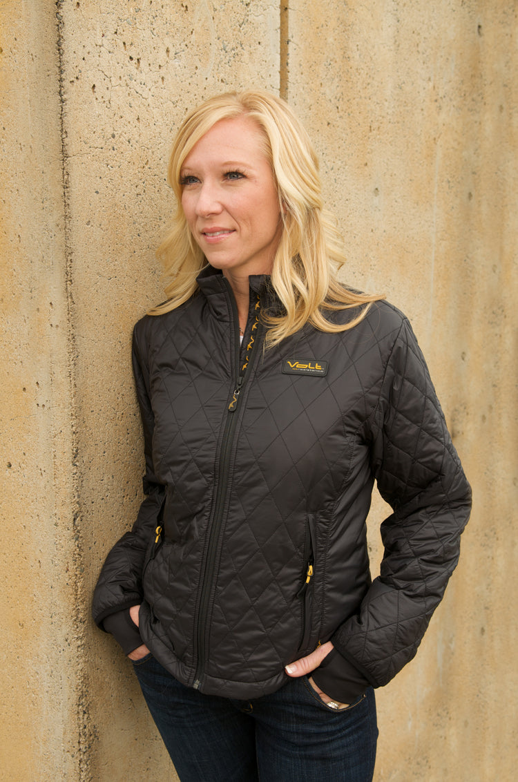woman wearing heated jacket