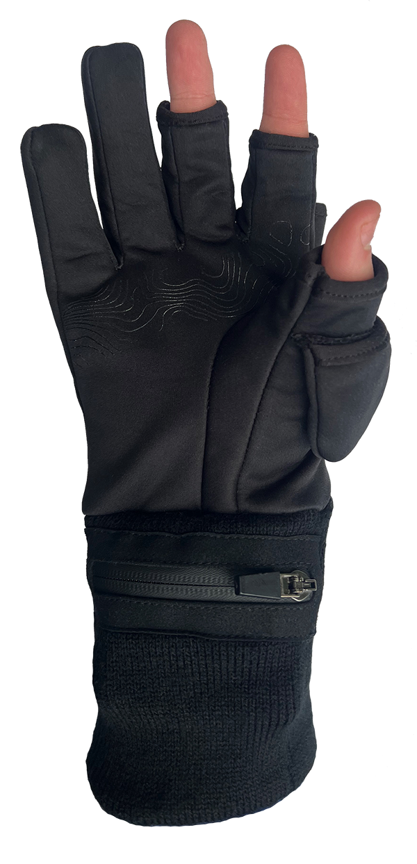 volt rechargeable battery powered heated finger flip glove palm