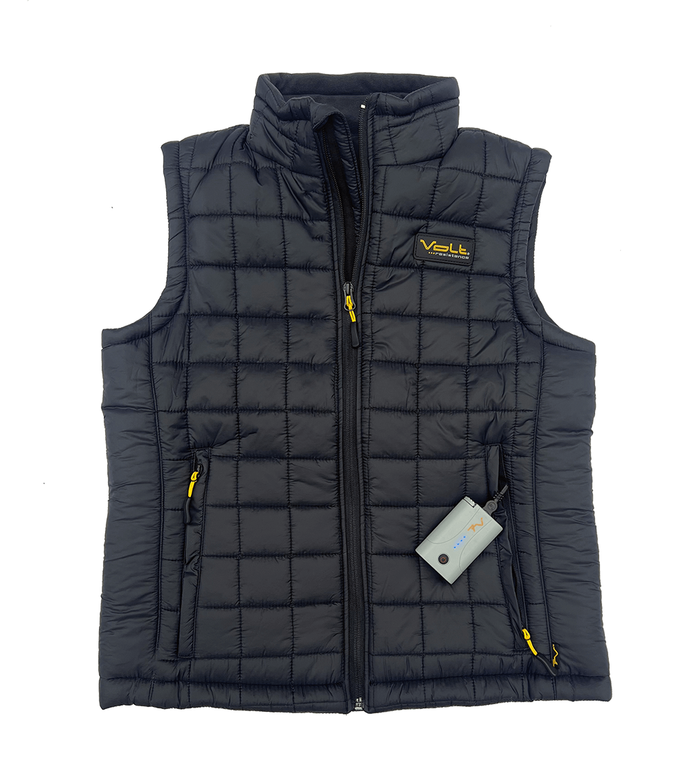 womens puffy heated insulated battery electric heated vest black front