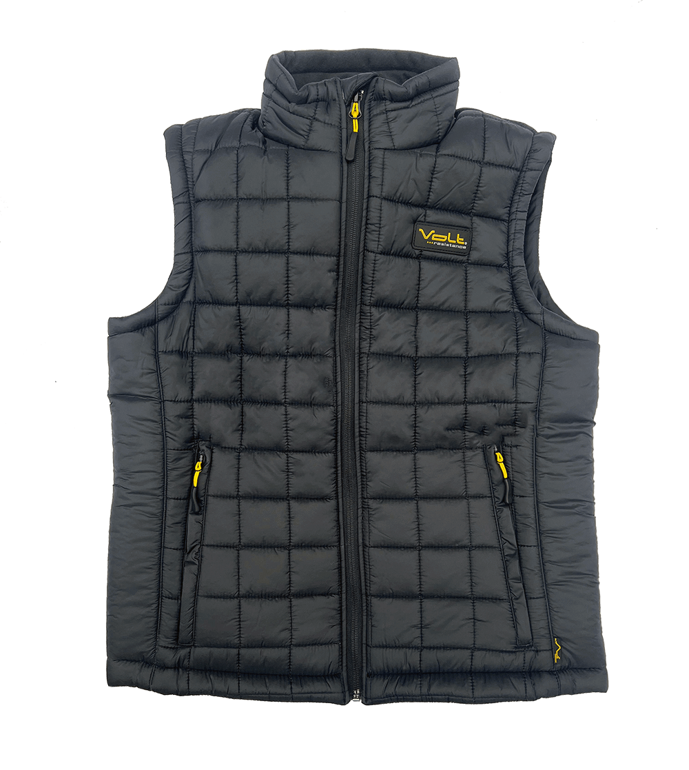 womens puffy heated insulated battery electric heated vest black front