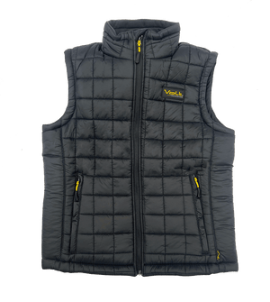 womens puffy heated insulated battery electric heated vest black front