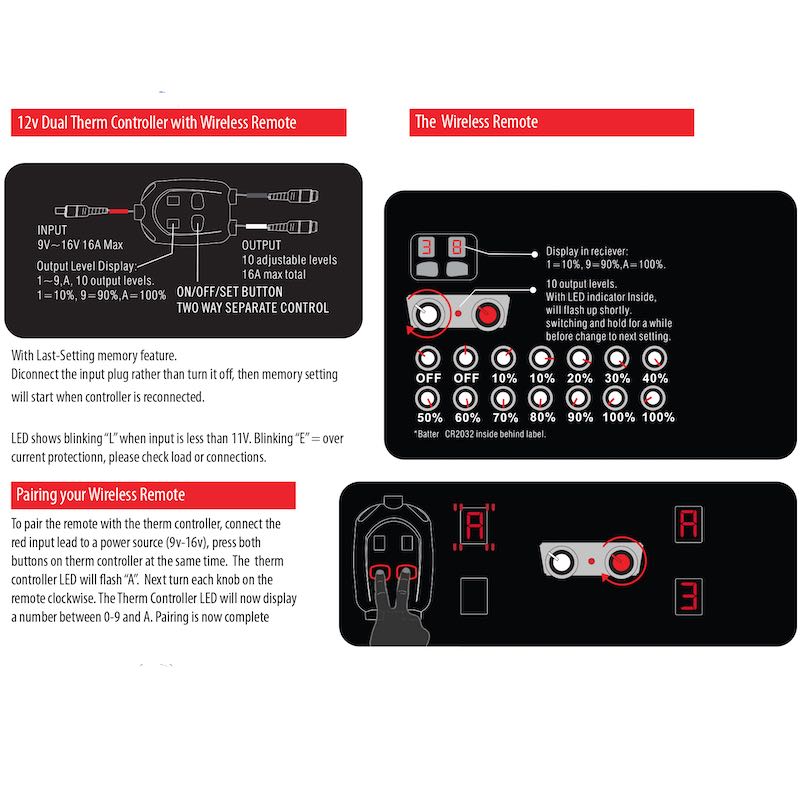 Dual Wireless Remote for Volt 12V motorcycle heated clothing