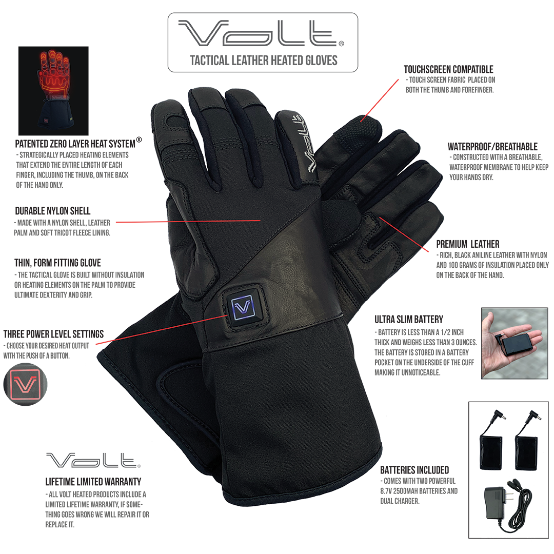 7v tactical leather rechargeable battery powered electric warming gloves from volt for raynauds