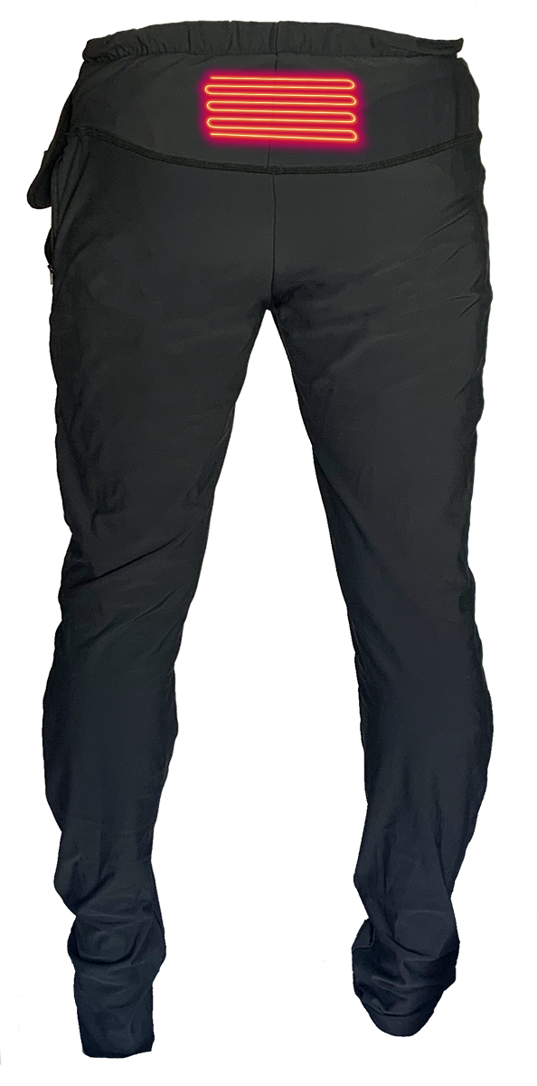 lower back heating panel on fusion pants to keep you warm while riding motorcycle or snowmobiling