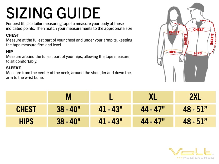 Sizing guide to make sure the Volt Heated Vest fits perfect