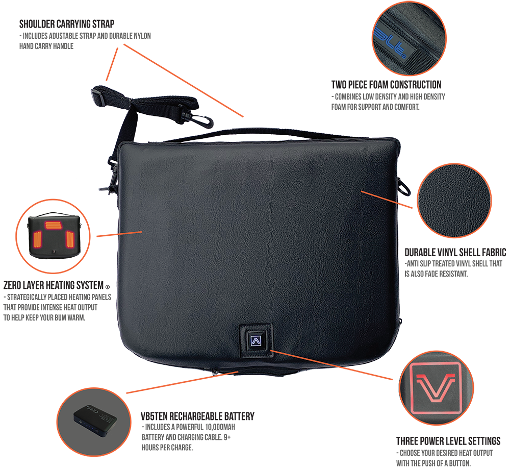 seat cushion features from volt heated clothing to help keep you warm on those cold evenings in the bleachers