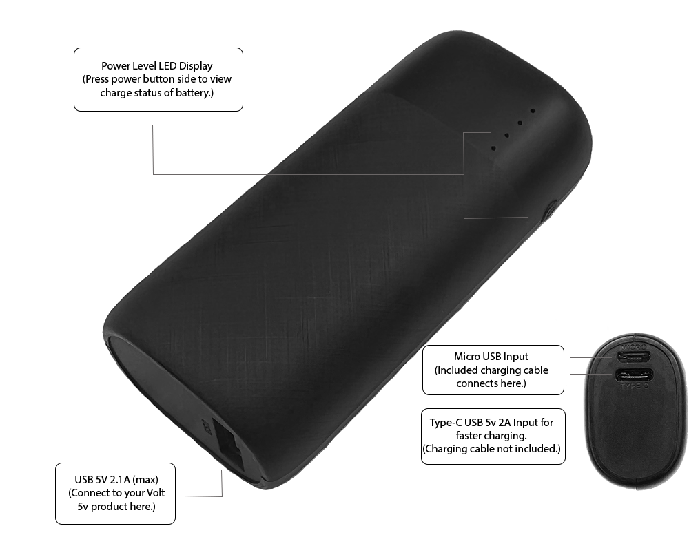 volt rechargeable USB battery for volt heated clothing side view