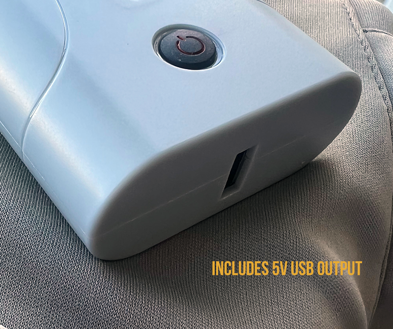 extended life battery 5000mah for all day warmth with volt heated gloves showing battery and wireless remote