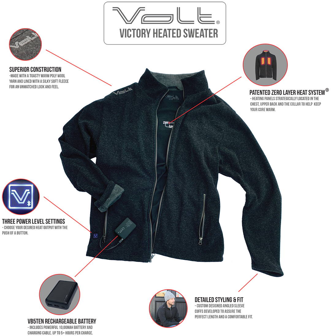 Volt Heat Victory 5V Heated Mid Layer Sweater Jacket for Men Volt Heat Victory 5V Heated Mid Layer Sweater Jacket for Men