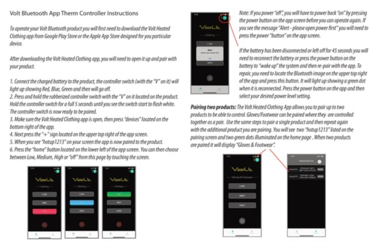 Bluetooth App quick start instructions for the best heated vests and heated jackets from Volt Heated Clothing