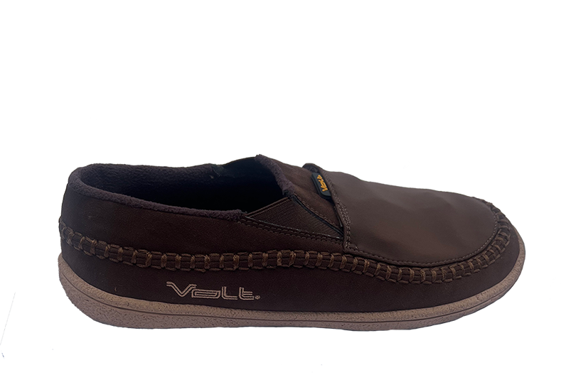 slip on heated rechargeable cabin slippers from Volt brown side view
