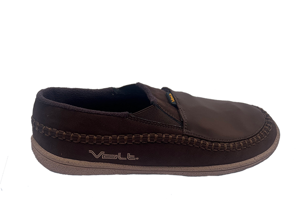 slip on heated rechargeable cabin slippers from Volt brown side view