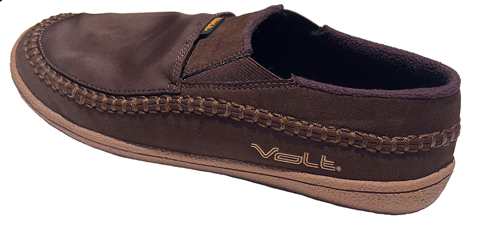 slip on heated rechargeable cabin slippers from Volt brown side view
