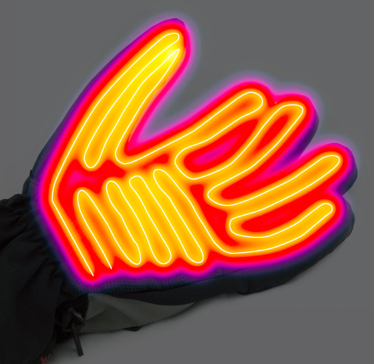 heats both sides of the hand, to the end of each finger including the thumb